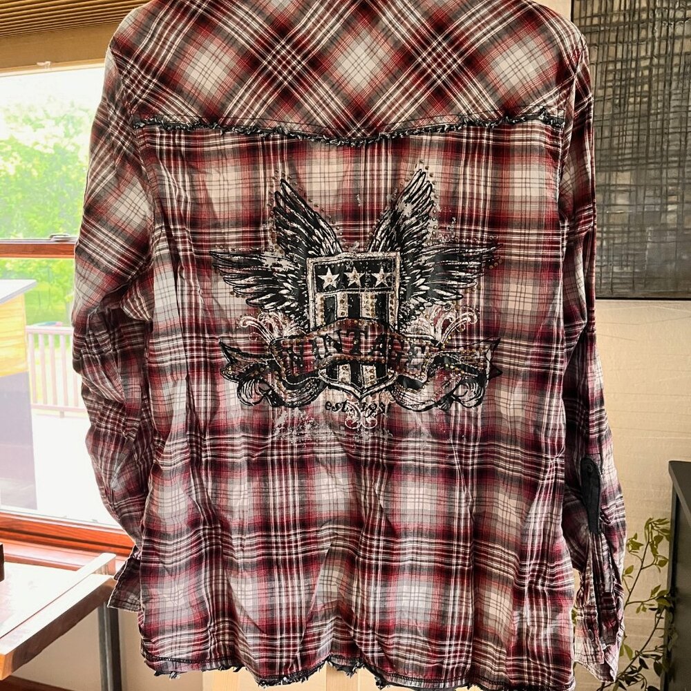 Maurices Plaid Thin Summer Button Down Top with Back Detail